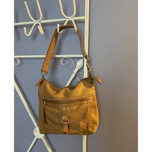 Fossilbrown leather crossbory bag bohemian boho chic city charm medium - Picture 1 of 10